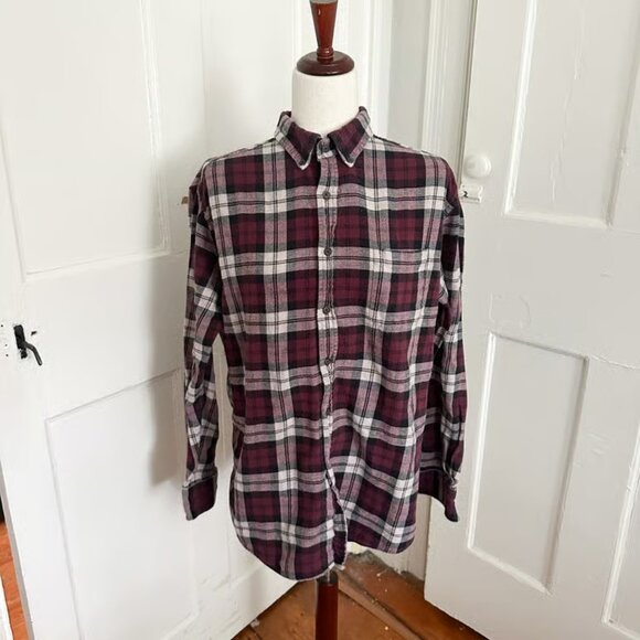 Croft & Barrow Maroon & White Plaid Flannel Men's L - Picture 1 of 7